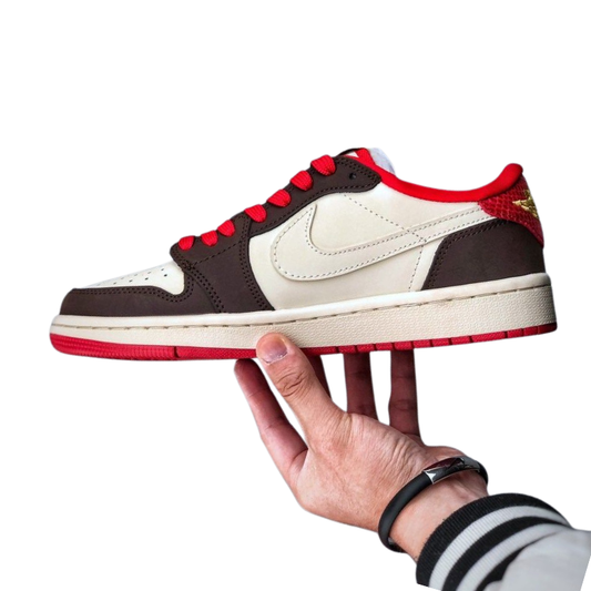 Nike Travis Scott x Air Jordan 1 Low "Chinese New Year" Sneakers with Reverse Swoosh