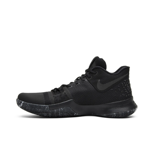 Nike Kyrie 3 "Triple Black" Basketball Shoe featuring a black upper and marbled outsole.