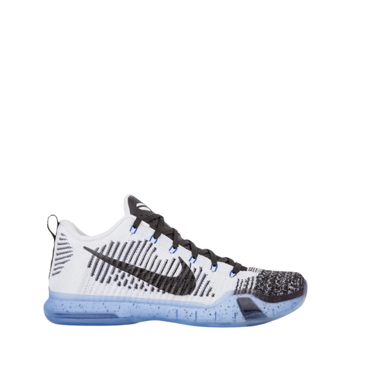 Nike Kobe 10 Elite Premium HTM Shark Jaw Basketball Shoes with white and black knitted upper and transparent rubber sole
