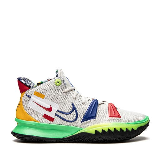 Nike Kyrie 7 "Visions" Basketball Shoe in multicolor with contrasting panels and Zoom Air cushioning.