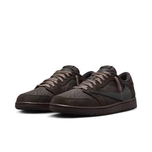 Nike Travis Scott x Air Jordan 1 Low "Dark Mocha" Sneakers with Reverse Swoosh and Embroidered Bee
