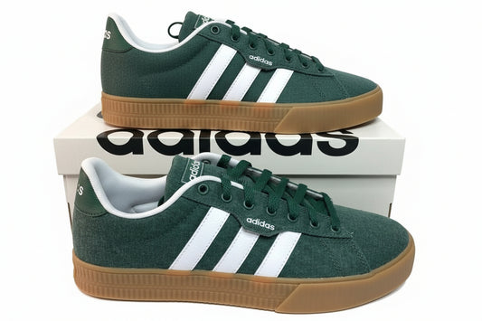 Adidas 3.0 Daily Shoes in Collegiate Green – Men’s Size 11.5 IF7487 on display with gum outsole.