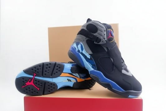 Air Jordan 8 Aqua 2025– Black/Aqua/Concord | AJ8 Retro showcasing premium design and vibrant colorway.
