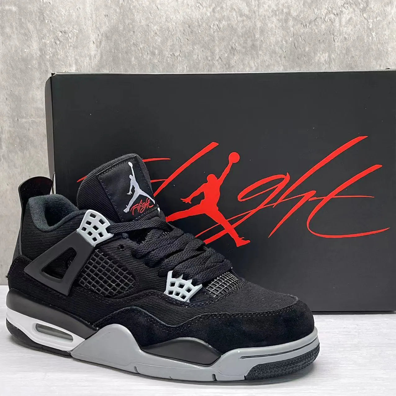 Aj 4 Retro Black Canvas Shoes Men'S Sneakers – Nk0002275