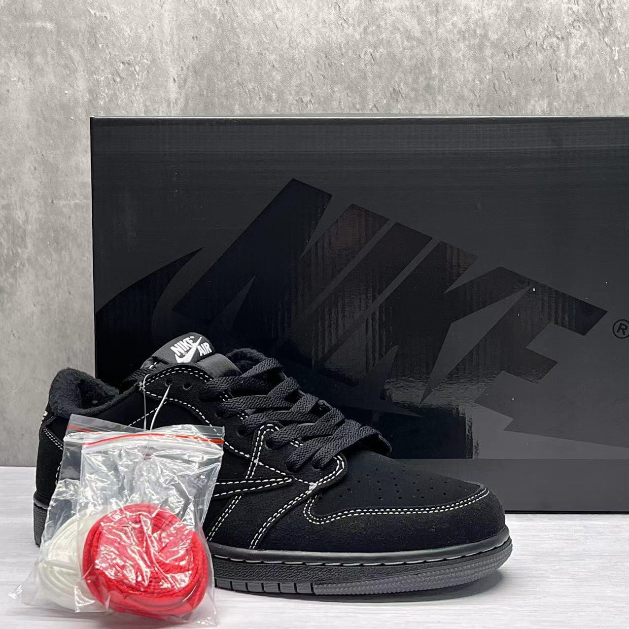 Travis Scott x AJ 1 Low Black Phantom Shoes Women's Sneakers – Nk0002354