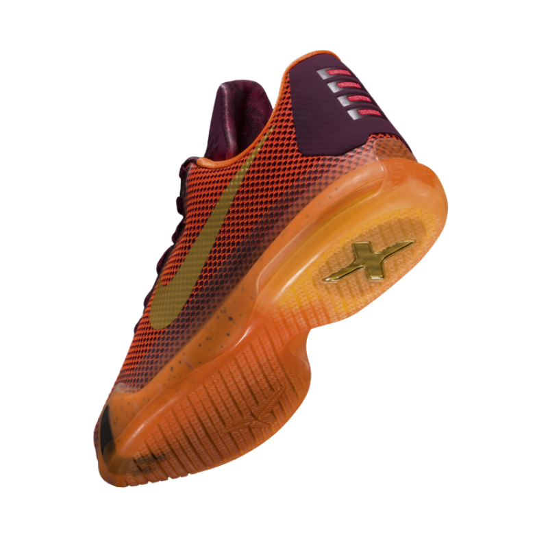 Nike Kobe 10 Silk Road Basketball Shoe with Merlot, Total Orange, and Metallic Gold