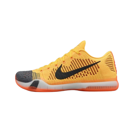 Nike Kobe 10 Elite Low Chester Basketball Shoes with Total Orange accents and Tumbled Grey toe box
