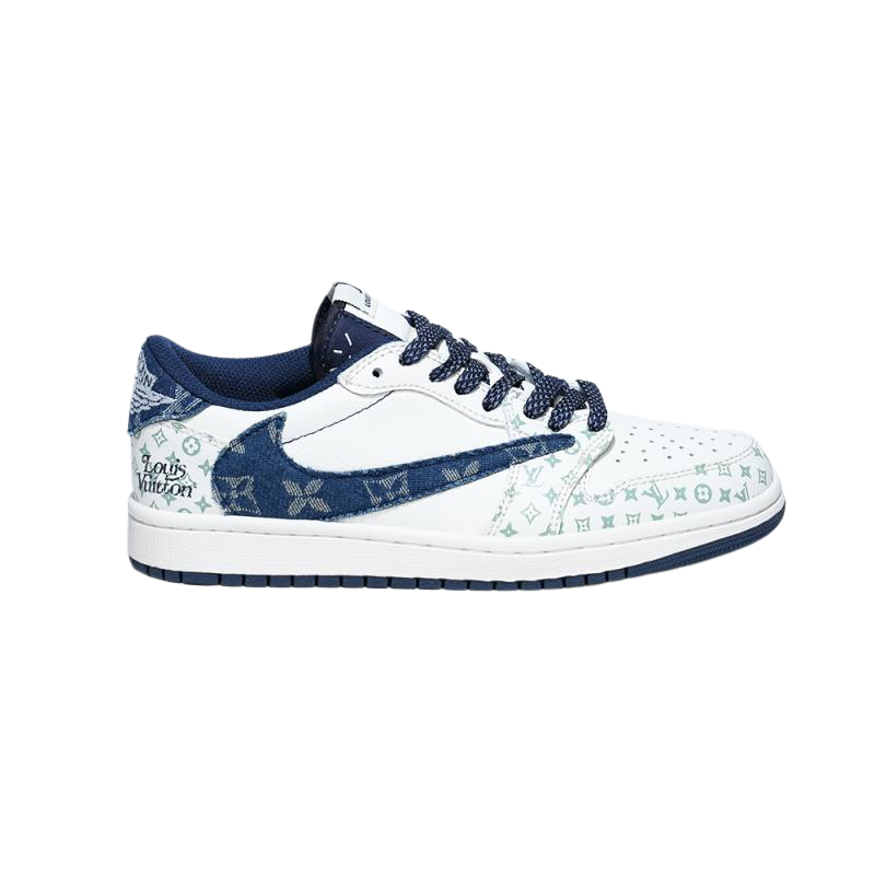 Nike Louis Vuitton x Travis Scott x Air Jordan 1 Low Custom Sneakers with Monogram Pattern