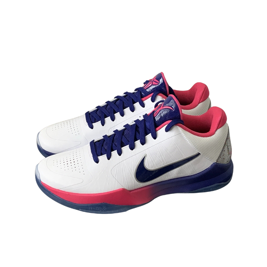 Nike Zoom Kobe 5 Protro Kay Yow Sneaker in white, pink, and navy blue design, honoring Kay Yow's legacy.