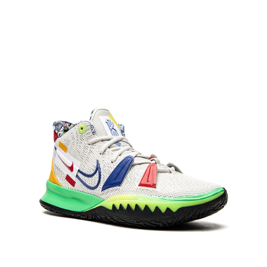 Nike Kyrie 7 "Visions" Basketball Shoe in multicolor with contrasting panels and Zoom Air cushioning.