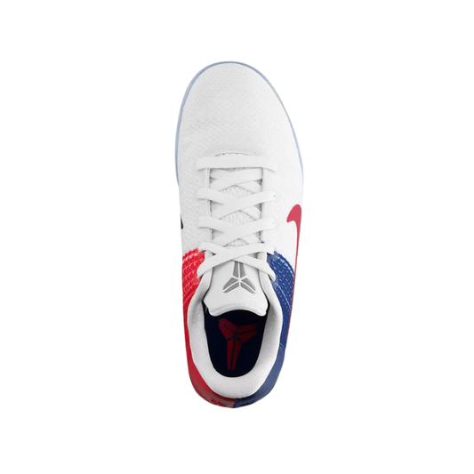 Nike Kobe 11 Elite Low USA Basketball Shoes with white, red, and blue colorway and Nike Swoosh