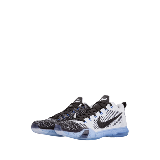 Nike Kobe 10 Elite Premium HTM Shark Jaw Basketball Shoes with white and black knitted upper and transparent rubber sole
