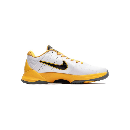Nike Zoom Kobe White-Black-del Sol Basketball Shoe in white and Del Sol colorway, showcasing sleek design and performance.