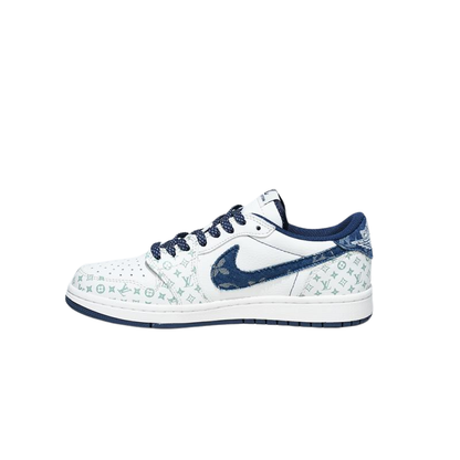 Nike Louis Vuitton x Travis Scott x Air Jordan 1 Low Custom Sneakers with Monogram Pattern