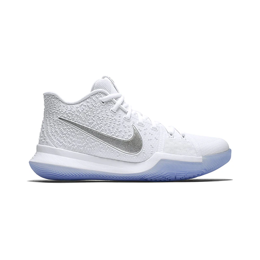 Nike Kyrie 3 EP "White Chrome" Basketball Shoes with white upper and blue translucent outsole
