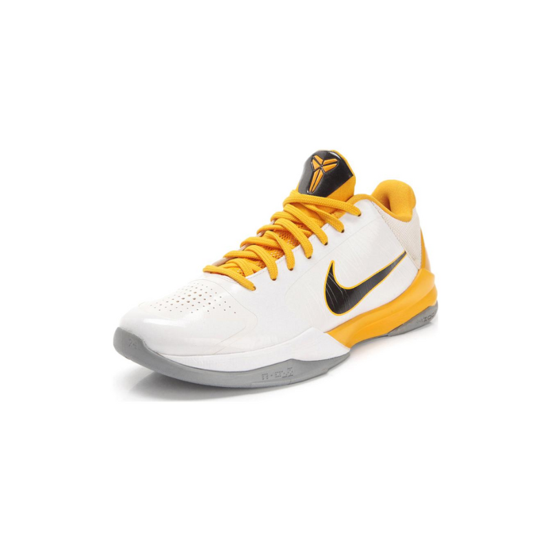 Nike Zoom Kobe White-Black-del Sol Basketball Shoe showcasing a sleek design with a white and yellow colorway.