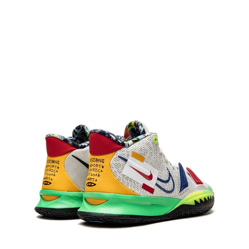 Nike Kyrie 7 "Visions" Basketball Shoe in multicolor with contrasting panels and Zoom Air cushioning.