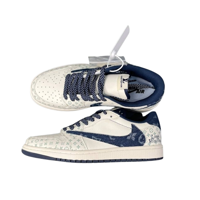 Nike Louis Vuitton x Travis Scott x Air Jordan 1 Low Custom Sneakers with Monogram Pattern