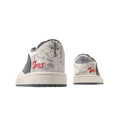 Nike Travis Scott x Air Jordan 1 Reverse Mocha Sneakers with Snake Skin Design