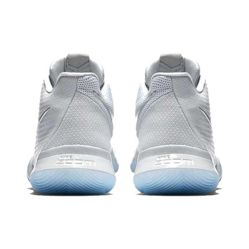 Nike Kyrie 3 "Time to Shine" Basketball Shoe with chrome Swoosh, translucent icy-blue outsole, and white upper with multi-color details for traction.