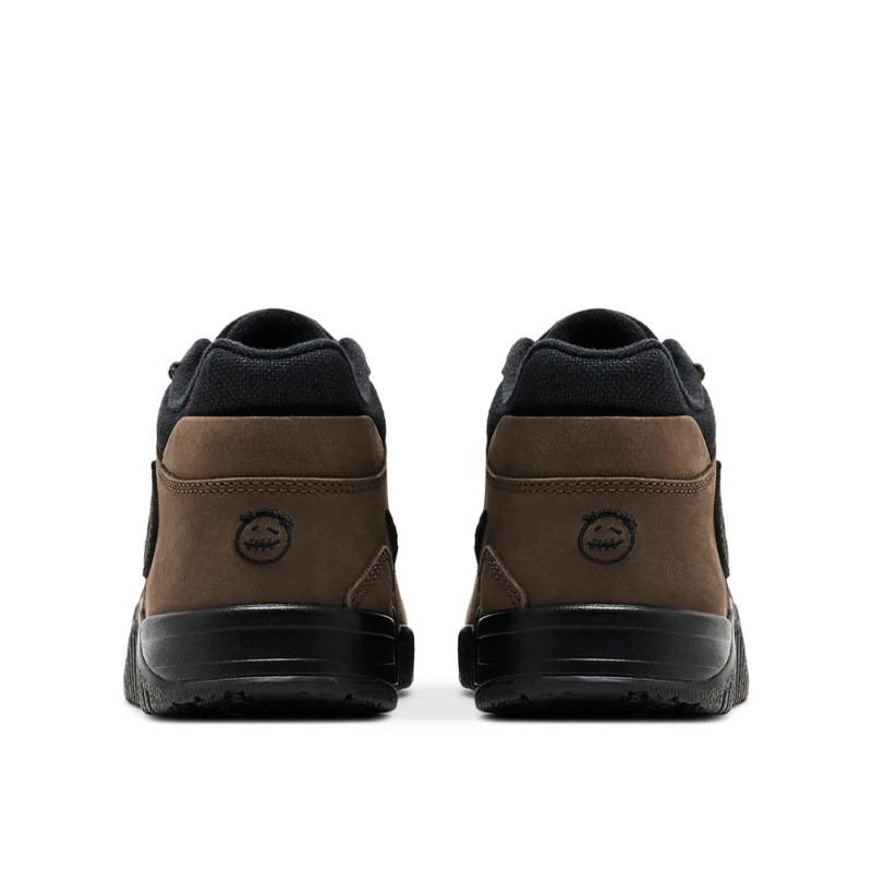 Nike x Travis Scott Jordan Jumpman Jack TR Sneakers in Dark Mocha and Black from the back view.