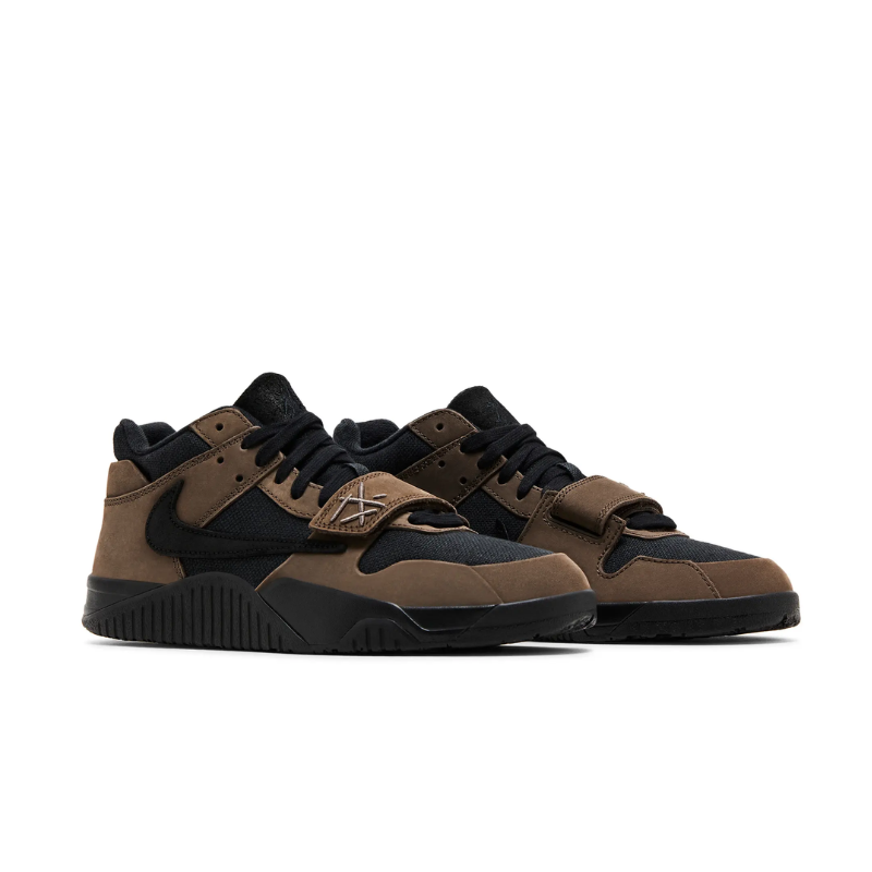 Nike x Travis Scott Jordan Jumpman Jack TR Sneakers in Dark Mocha and Black colorway, featuring unique design elements.