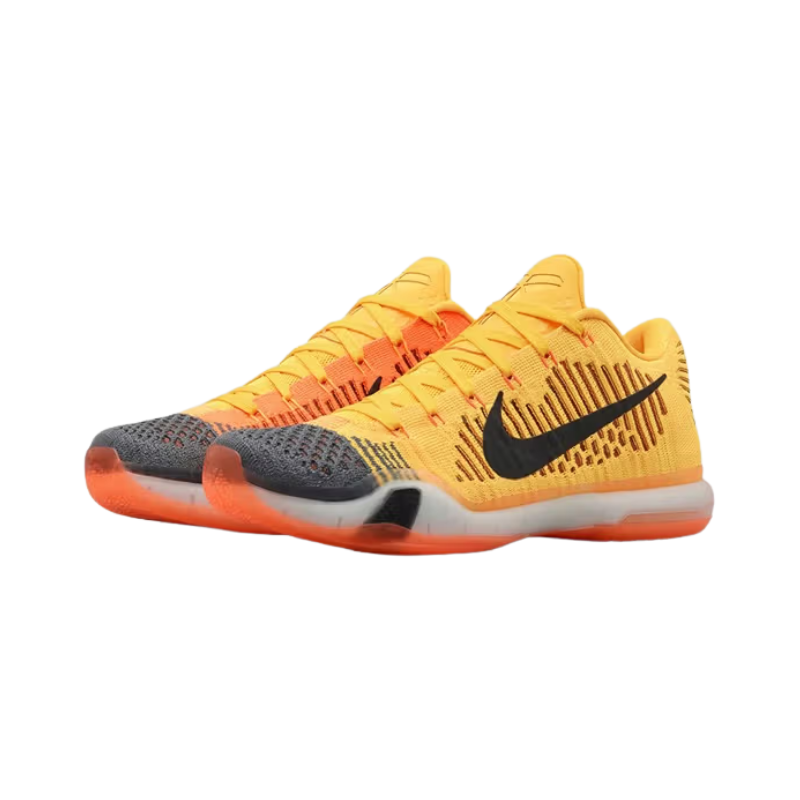 Nike Kobe 10 Elite Low Chester Basketball Shoes with Total Orange accents and Tumbled Grey toe box
