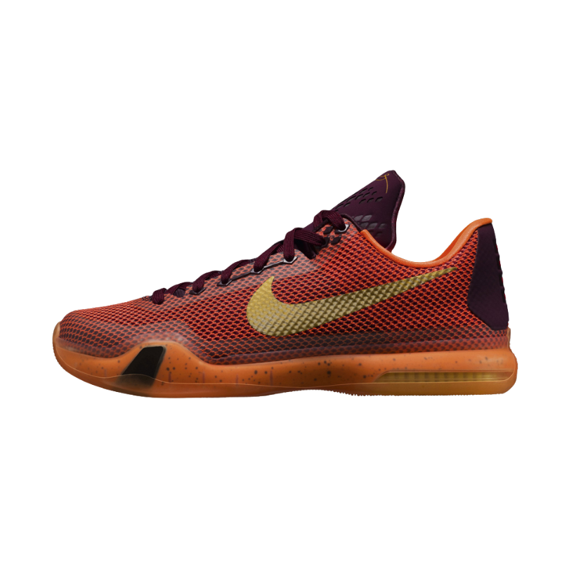 Nike Kobe 10 Silk Road Basketball Shoe with Merlot, Total Orange, and Metallic Gold