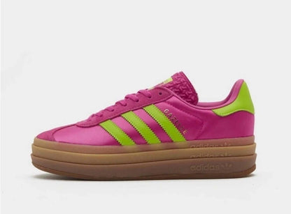 Adidas Gazelle Bold Platform Sneakers – Pink/Lime Green – Gum Sole Originals in Lucid Fuchsia