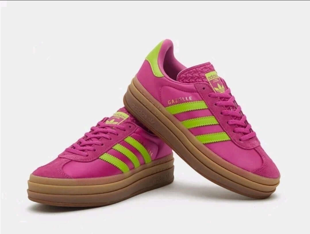 Adidas Gazelle Bold Platform Sneakers – Pink/Lime Green – Gum Sole Originals in Lucid Fuchsia