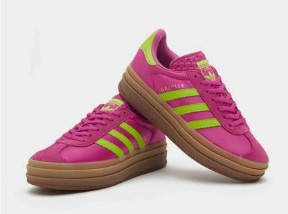 Adidas Gazelle Bold Platform Sneakers – Pink/Lime Green – Gum Sole Originals in Lucid Fuchsia