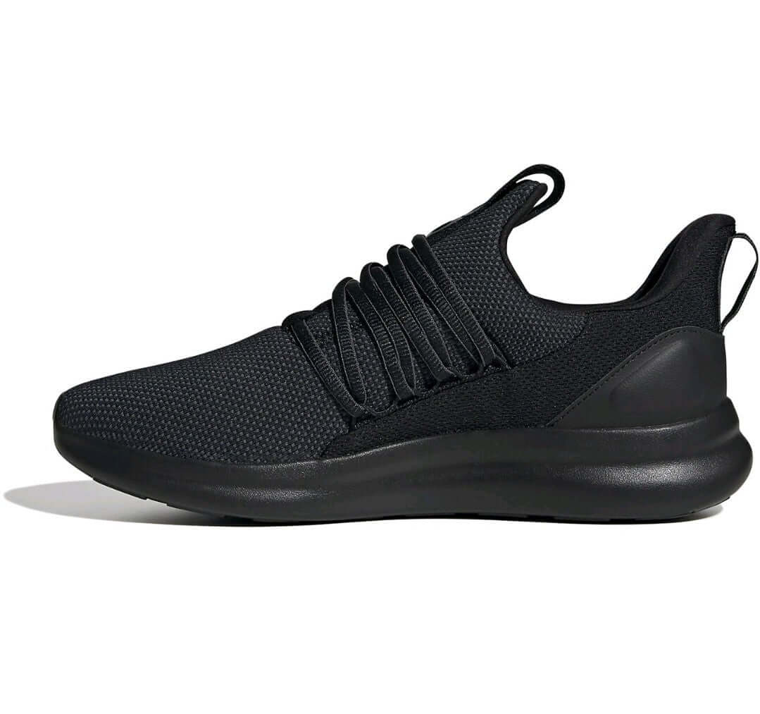 Adidas Lite Racer Adapt 7.0 Men’s Running Shoes in black side view, lightweight slip-on design for comfort and style.