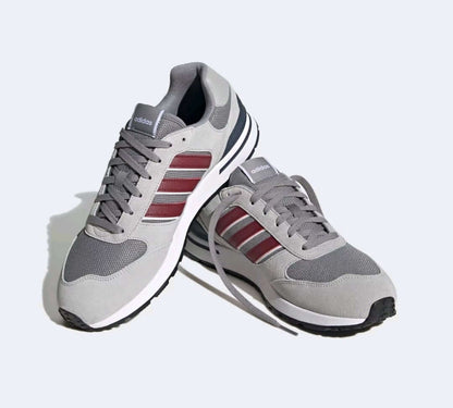 Adidas Run 80s men shoes – Retro Running Sneakers in Grey Three with Shadow Red details for comfort.