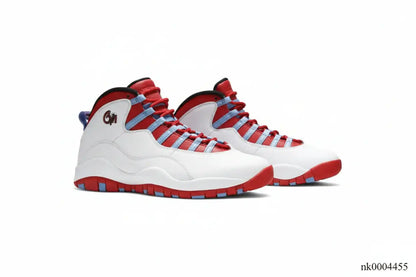 Air Jordan 10 Chicago Flag Sneakers– AJ10 Retro City Pack showcasing white leather and colorful accents.