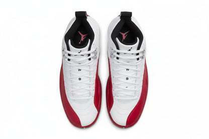 Air Jordan 12 “Cherry” Sneakers featuring a white, black, and varsity red design, showcasing a classic retro style.
