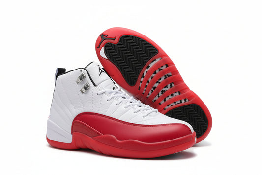 Air Jordan 12 Cherry – White / Varsity Red sneaker with a sleek design and bold color contrast.