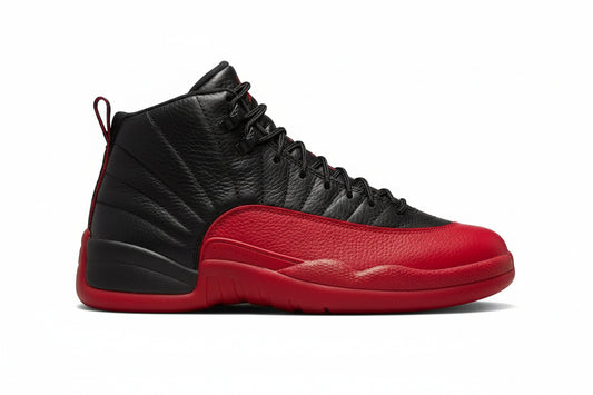 Air Jordan 12 “Flu Game” – Black/Varsity Red | AJ12 Retro sneaker side view showcasing black and red design.