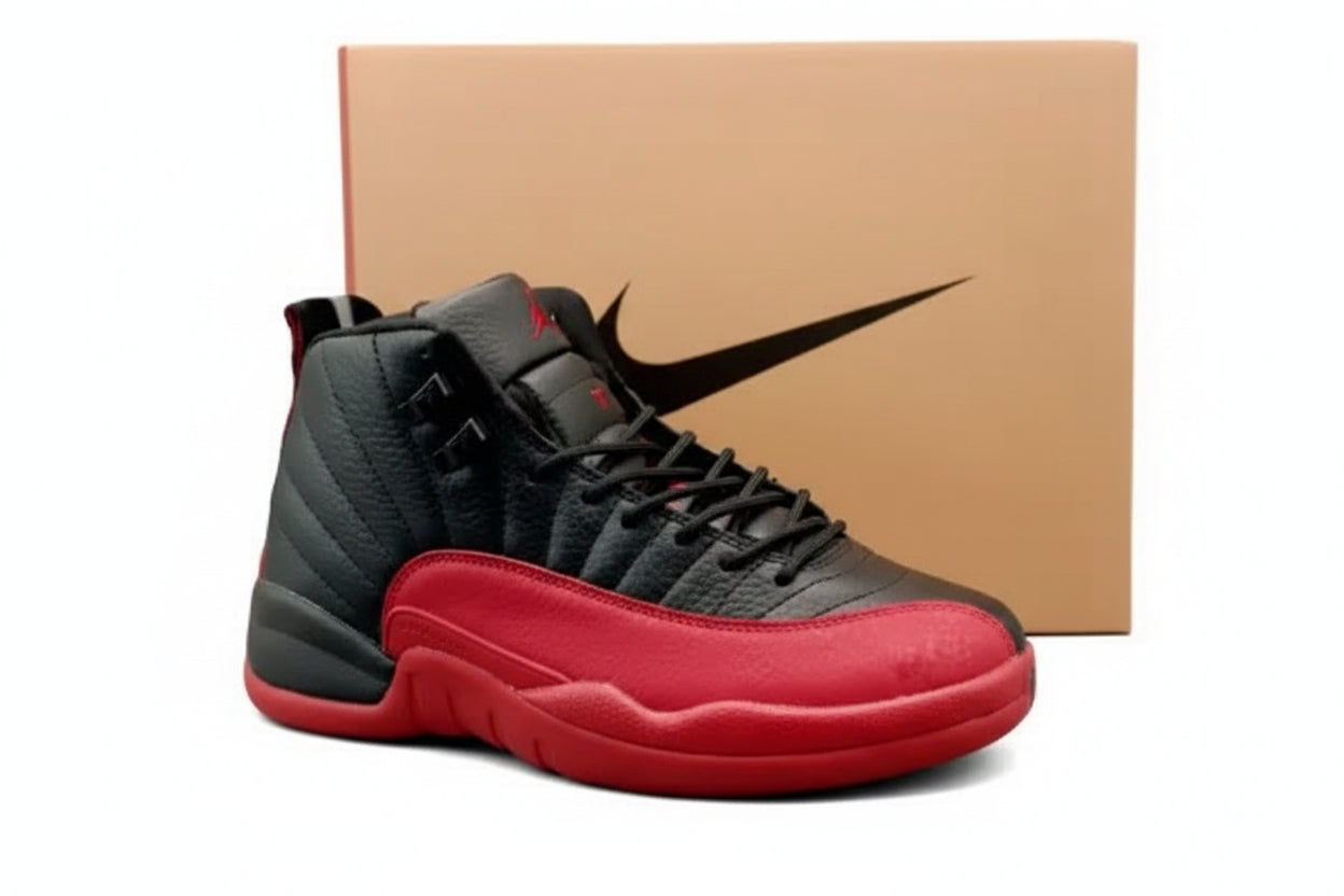 Air Jordan 12 “Flu Game” – Black/Varsity Red | AJ12 Retro sneaker with black and varsity red colorway.