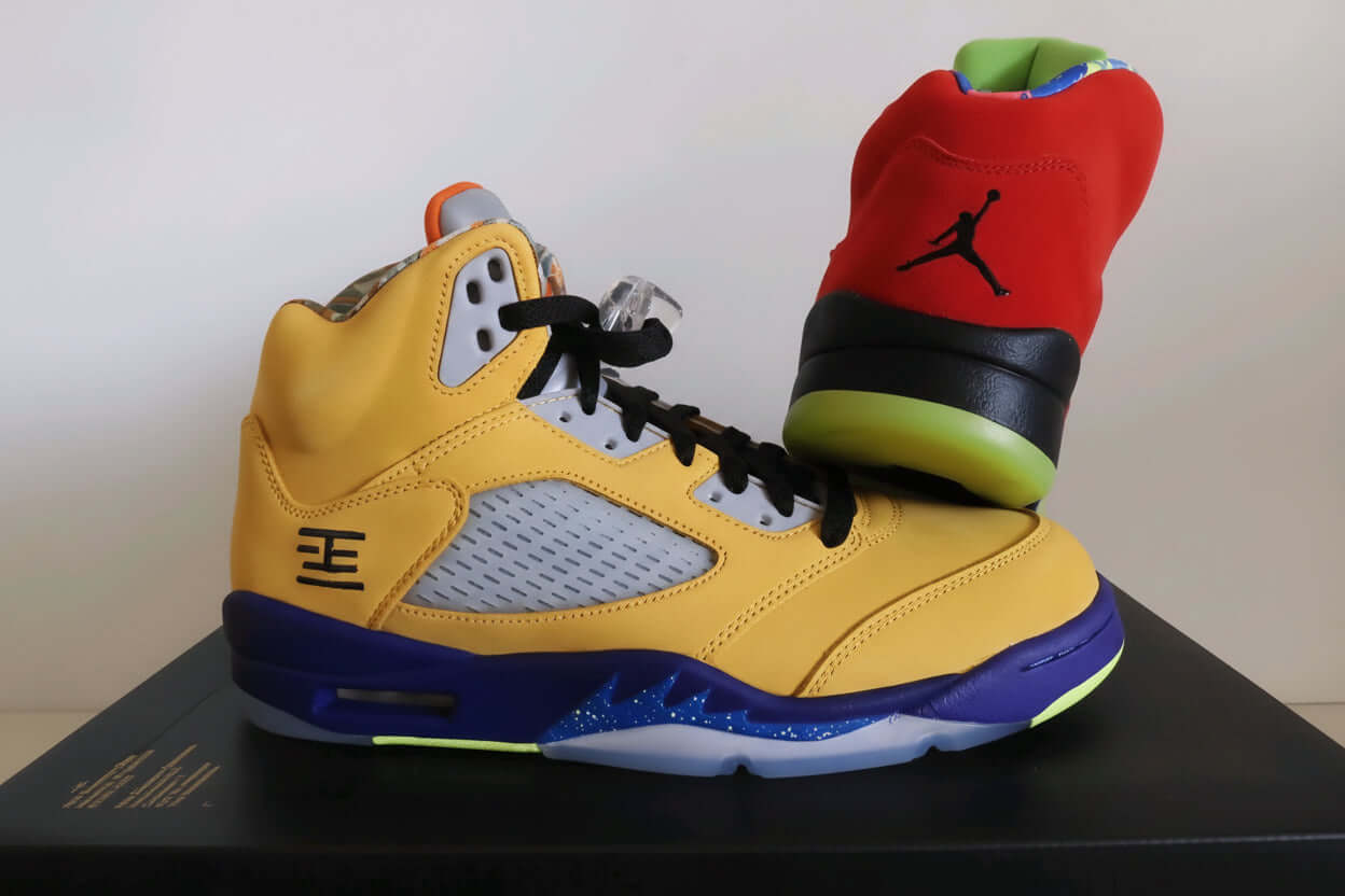 Air Jordan 5 Retro “What The” Yellow/Red – Size 11 showcasing vibrant colors and premium materials.