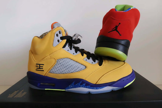 Air Jordan 5 Retro “What The” Yellow/Red – Size 11 showcasing vibrant colors and premium materials.
