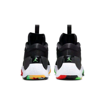 Air Jordan Zoom Separate “Black Multicolor” Basketball Shoes featuring bold accents on the heel view.