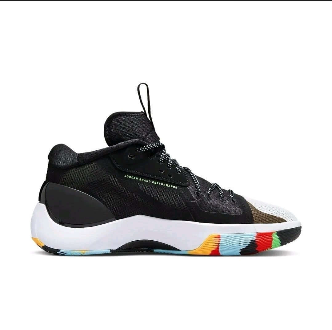 Air Jordan Zoom Separate “Black Multicolor” Basketball Shoes side view showcasing bold color accents and sleek design.