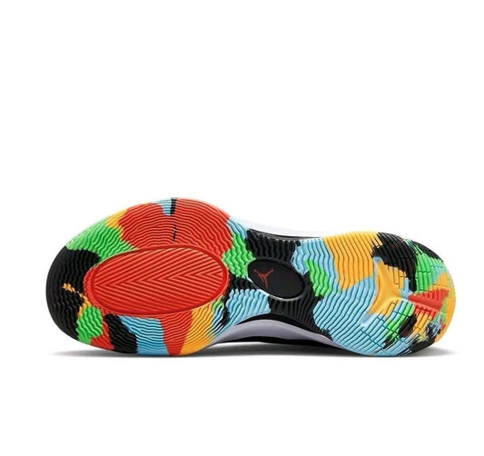 Sole view of Air Jordan Zoom Separate “Black Multicolor” Basketball Shoes showcasing vibrant multicolor outsole design.