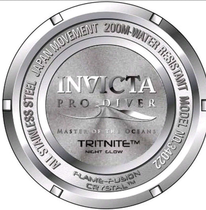 Invicta Men's 34022 Pro Diver Quartz 3 Hand Black Dial Stainless Steel Watch