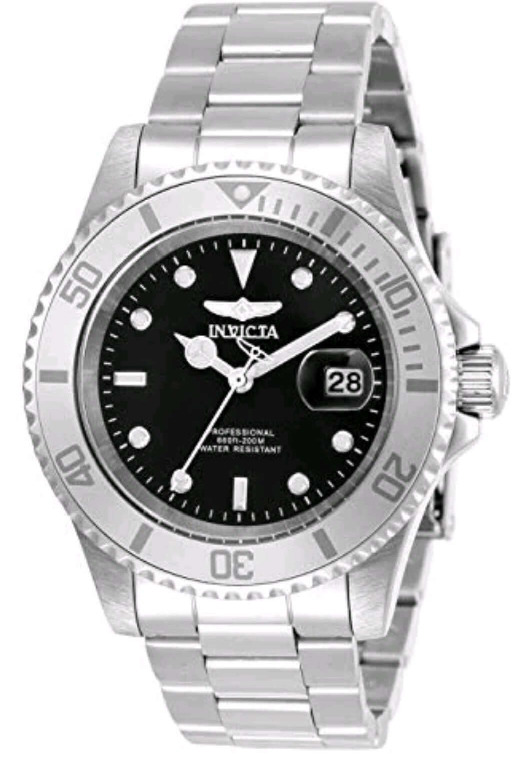 Invicta Men's 34022 Pro Diver Quartz 3 Hand Black Dial Stainless Steel Watch