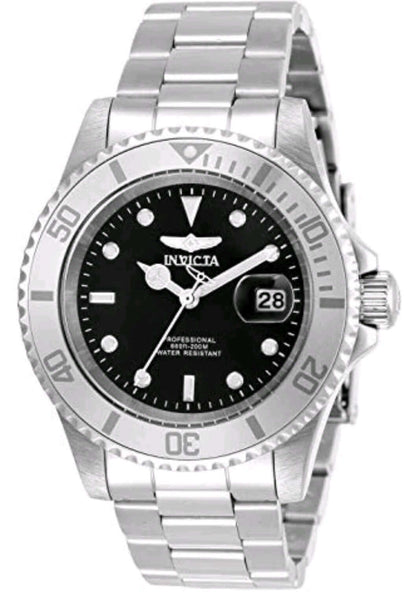 Invicta Men's 34022 Pro Diver Quartz 3 Hand Black Dial Stainless Steel Watch