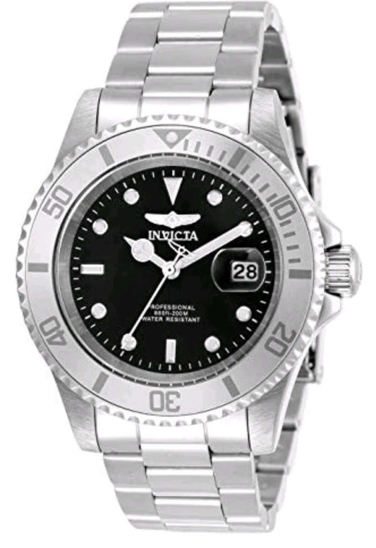 Invicta Men's 34022 Pro Diver Quartz 3 Hand Black Dial Stainless Steel Watch