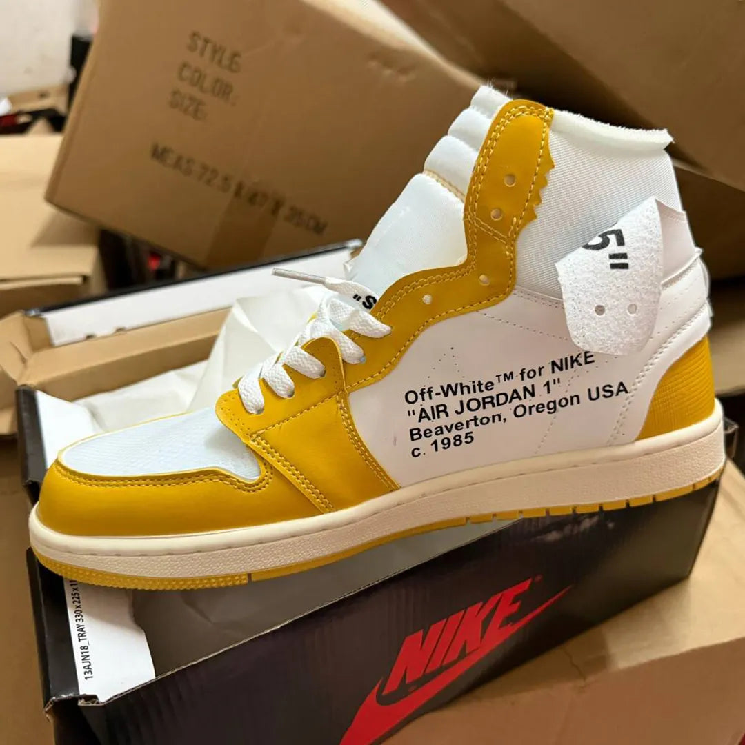OW x AJ 1 High OG Canary Shoes Women's Sneakers – Nk0004117