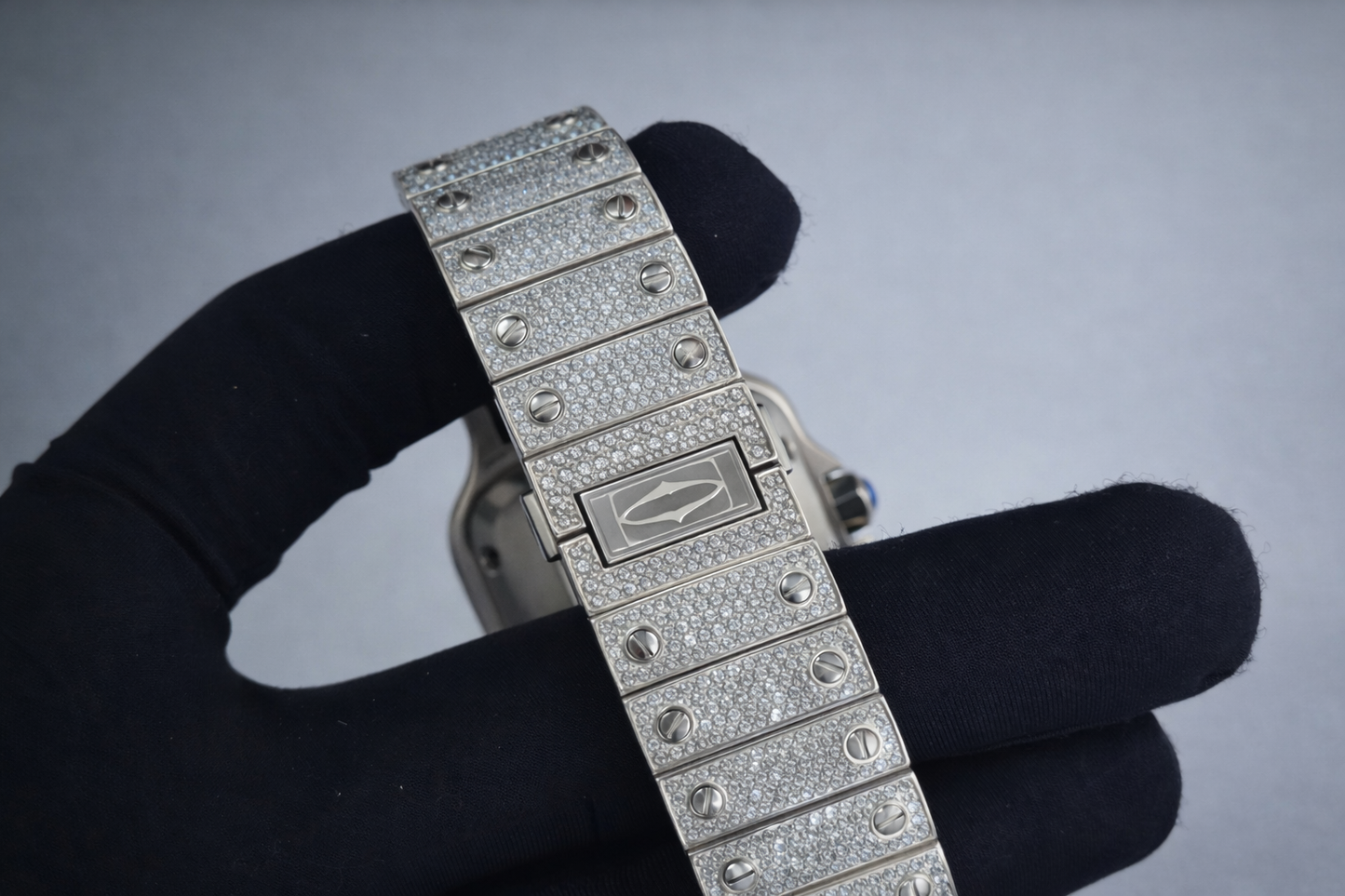 Iced Cartier Santos-Style Watch – Blue Dial | Moissanite Diamond Alternative