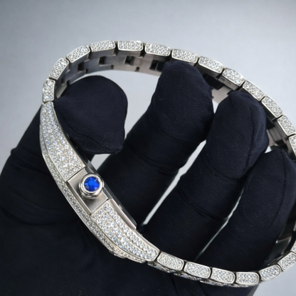 Iced Cartier Santos-Style Watch – Blue Dial | Moissanite Diamond Alternative